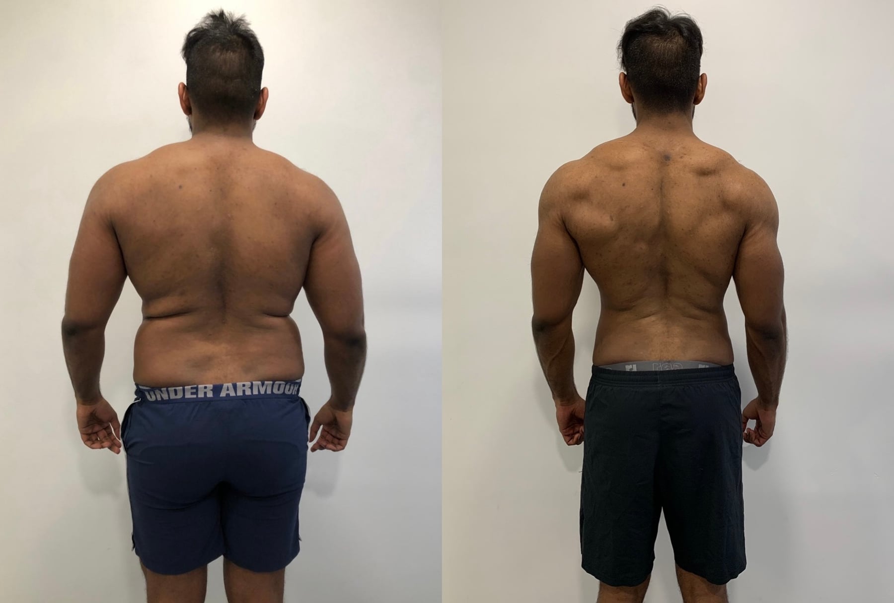 Body transformation, back view comparison